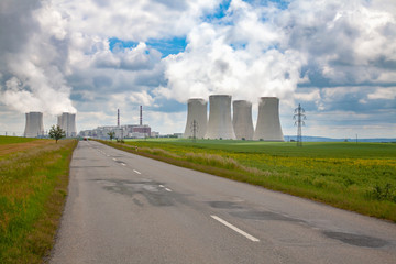 Nuclear power plant Dukovany in Czech Republic Europe. Cloudy sky.