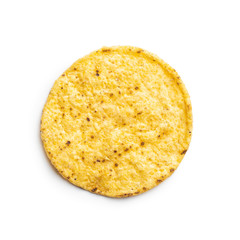 Round nacho chips. Yellow tortilla chips