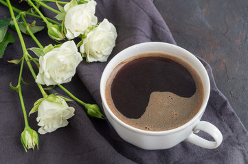 morning invigorating coffee in a white Cup