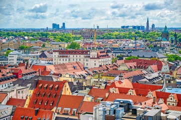 Naklejka premium An aerial view of Munich, Bavaria, Germany on a cloudy day.