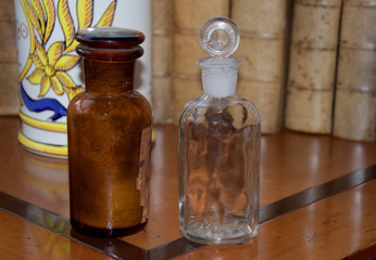 Old bottles with pharmacy drugs