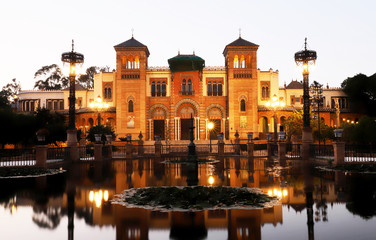Fototapeta na wymiar Museum of Popular Arts of Seville, Spain -Mudejar Pavilion in park Maria Luisa.