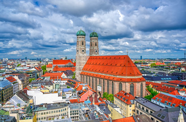 Fototapeta premium The Frauenkirche, or Cathedral of Our Dear Lady) located in Munich, Bavaria, Germany.