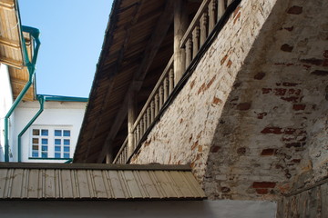 The image of the space behind the fortress wall at the Treasury building of the monastery. Solovki. Russia