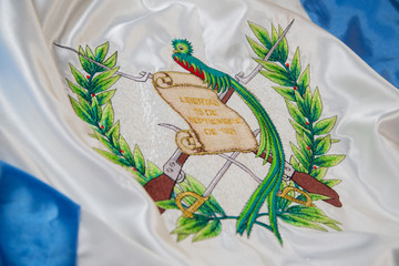 Close up of Guatemala national shield - Guatemalan national flag - patriotic month