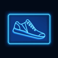 Neon rectangle frame with boot. Glowing signboard design