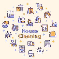 Cleaning service linear icons set
