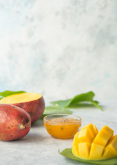 Fototapeta na wymiar Homemade mango jam with maracuya passion fruit