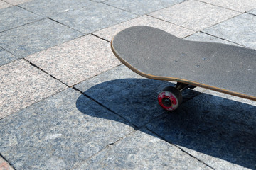Skateboard in the modern space. Skateboard with copy space.
