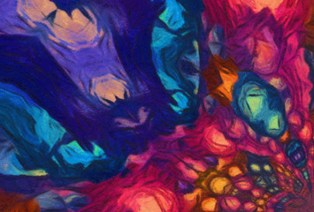 Abstract painting, Wall art, Canvas print, Oil paint, Modern drawing, Textured brushstrokes, Contemporary impressionism style, Warm fancy colors, Psychedelic design pattern, surreal fine art