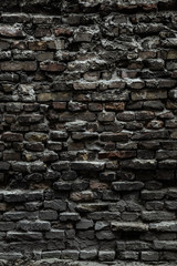 Urban black brick wall texture old masonry background. Gloomy background, black brick wall of dark...