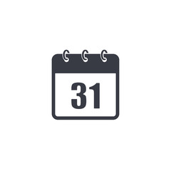 Calendar vector icon 31 of December. Isolated simple illustration