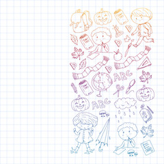 Fototapeta premium Back to school vector pattern. Education icons for children.