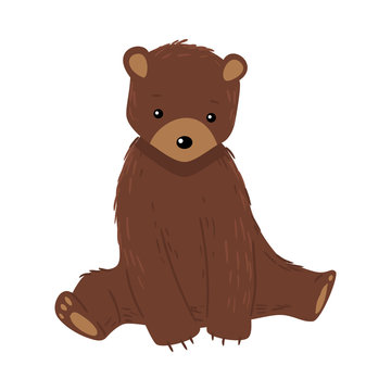 Brown teddy bear sitting and looking ahead vector illustration