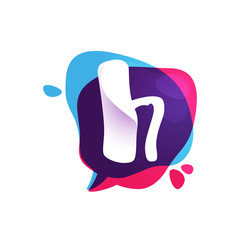 H letter chat app logo at colorful watercolor splash background.