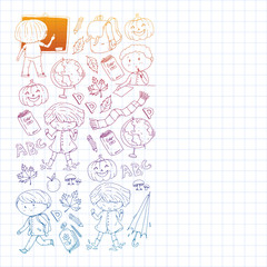 Back to school vector pattern. Education icons for children.