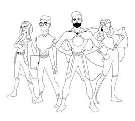 Superhero Couple Male and female superheroes, posing