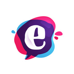 E letter chat app logo at colorful watercolor splash background.
