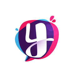 Y letter chat app logo at colorful watercolor splash background.