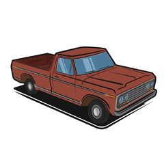 Old retro pickup truck vector illustration. Vintage transport vehicle. pop-art comic style