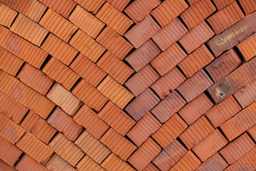 Facing bricks stacked on the pallet. Warehouse on the building ceramics factory.