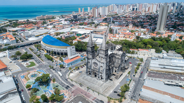 Fortaleza, Ceara / Brazil - Circa Octuber 2019: Metropolitana Cathedral in Fortaleza. It took to complete the work forty years beginning in 1938 and was inaugurated in 1978. Brazilian church.