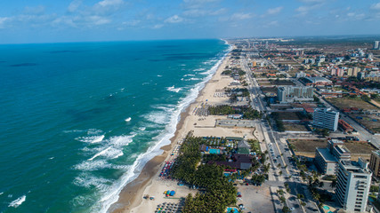 Aerial view of the most famous beach of Fortaleza / Brazil. "Praia do Futuro" tropical beach.