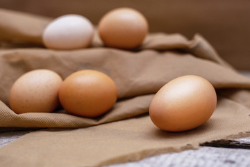 Hen organic eggs. Heathy eating ingredients from domestic chicken.