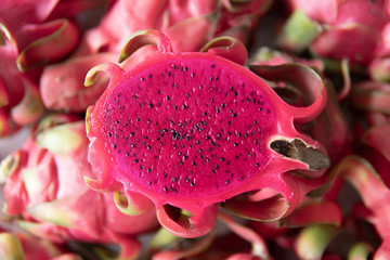 beautiful fresh sliced red dragon fruit as background, Pitaya plant