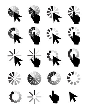 Pointer cursors icons: mouse hand arrow. 