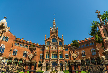 Complex of buildings of Hospital Sant Pau, modernism architecture, in Barcelona