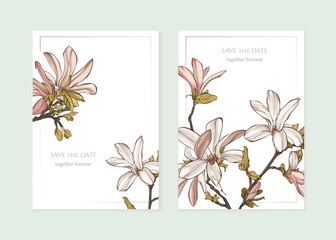 Magnolia Flower Wedding Invitation set, floral invite thank you, rsvp modern card