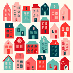 Set of cute houses with numbers. Vector illustration for Advent Christmas calendar. - 295946181