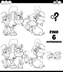 differences color book with farm animal characters