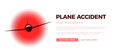 Airplane accident vector icon - Red Circle and plane with space for text. This illustration is best for print media, web design, application design user interface