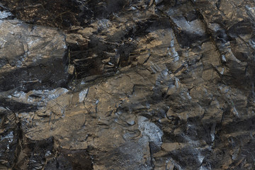 Close-up view of coal mine. Raw coal ore surface close-up. Natural black coal bar for background. Industrial coal nuggets close up.