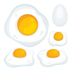 Fried egg. Fired eggs realistic vector illustrations set. Omelet meal and egg. Fried eggs top and side views. Part of set. 