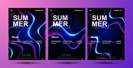 Electronic music festival poster design. Electro party flyer. Abstract gradient liquid shape. Modern club invitation template. Dance music event cover design.