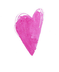 Hand drawn heart .Watercolor heart isolated. Natural texture of paint on the paper