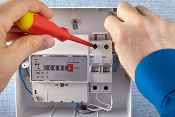 Distribution board with single phase energy meter.