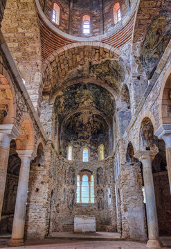 Inside an old orthodox church in Mystras Sparti Greece