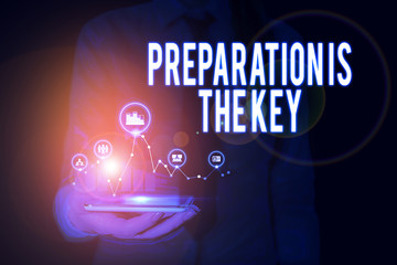 Text sign showing Preparation Is The Key. Business photo text it reduces errors and shortens the...