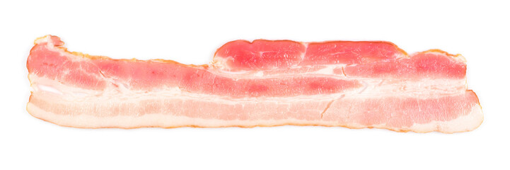 Rasher or sliced bacon ready for cooking. One piece of pork belly isolated on white background,...