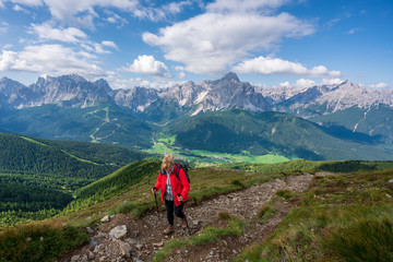 Fototapeta na wymiar Panoramic view on Dolomites, hiking in the mountains