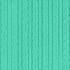 Fototapeta premium Trendy mint colored Knitwear Fabric Texture with Pigtails and stripes. Repeating Machine Knitting Texture of Sweater. Knitted Background.