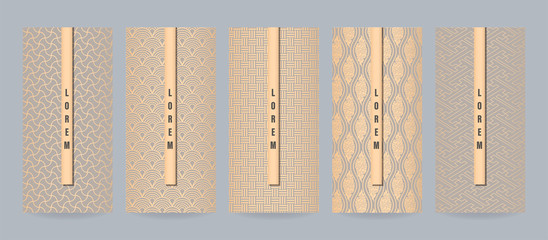 Set of japanese patterns for packaging luxury or premium products. Vector illustration in japan style for voucher, flyer, brochure, book cover, menu