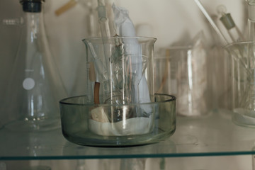 accessories for experiments with liquids in the chemical medical laboratory