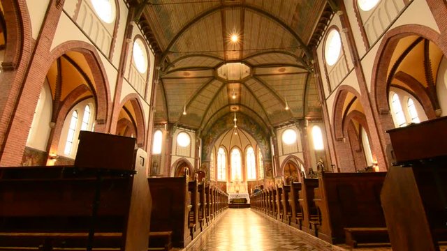 Netherlands, Goes. August 2019. The interior of the church Father Damian parish.