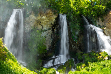 This is beautiful  Rifle Falls in Rifle, Colorado. It is a spectacular triple waterfall.