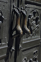 Door handles sculpted as lions of Grossmunster church in Zurich, Switzerland.